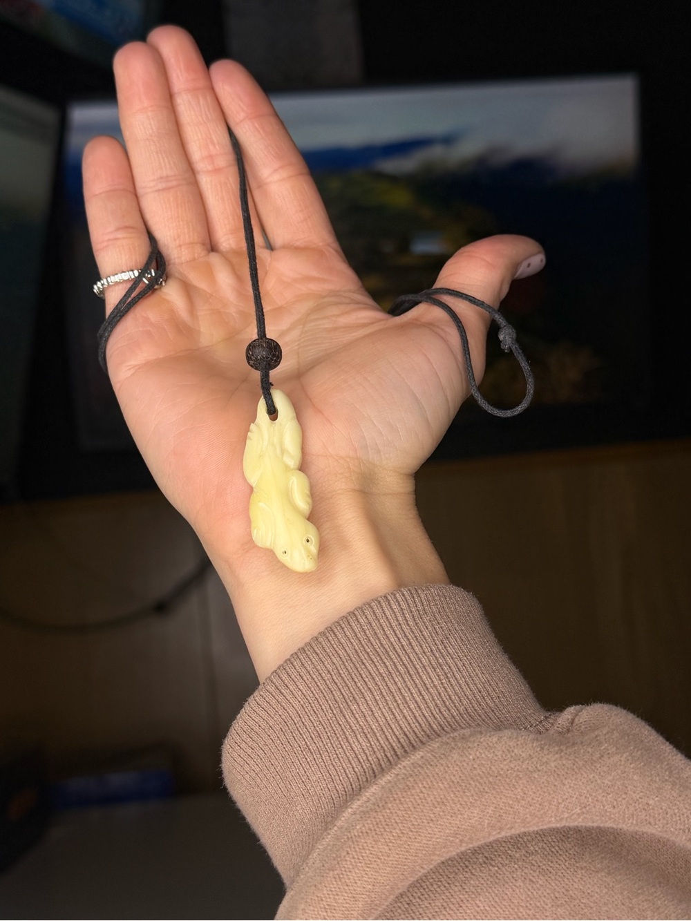 Gecko Vintage Pendant Hand Carved from Bone Necklace